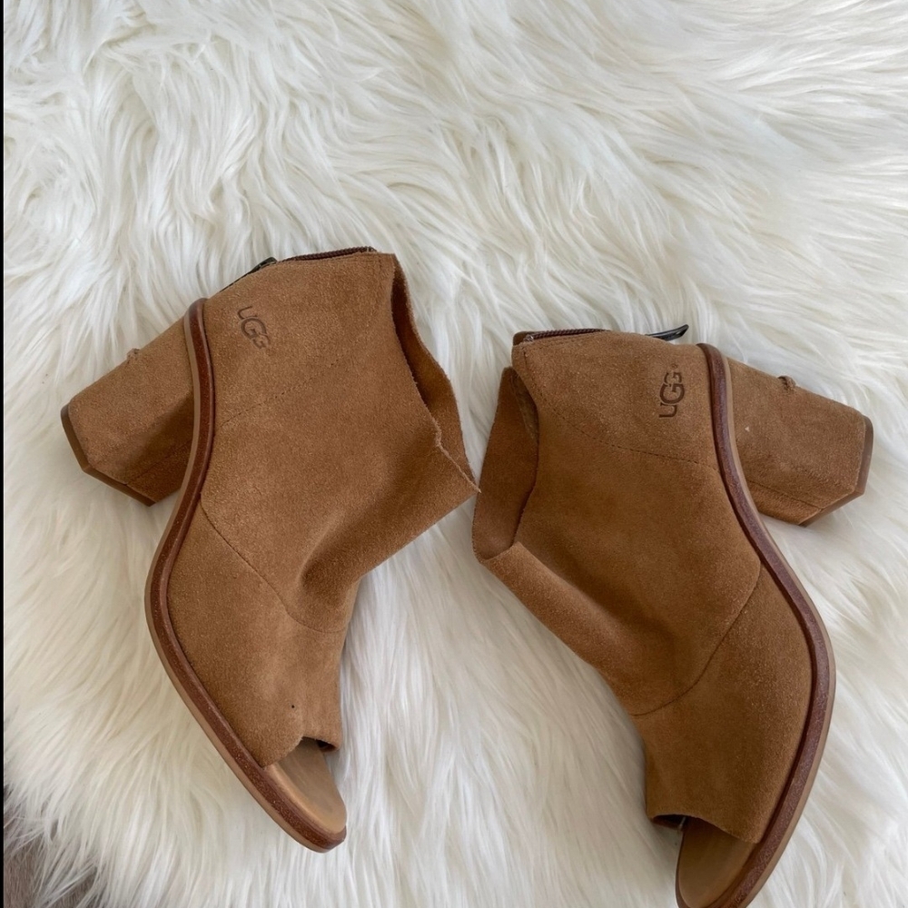 UGG Women's Tan Suede Peep-Toe Ankle Boots